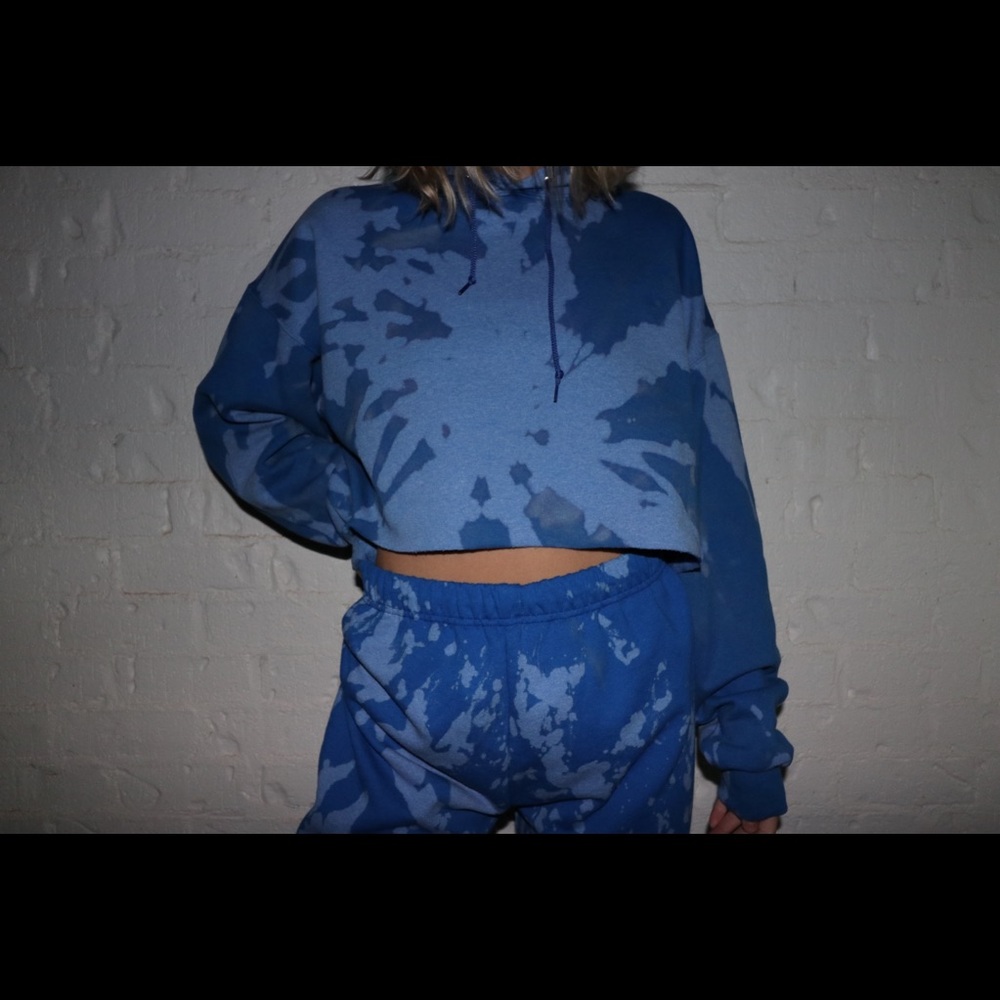 ROYAL blue bleach dye hoodie set